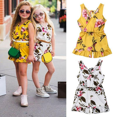 

Toddler Baby Kids Girls Floral Sleeveless Romper Bodysuit Jumpsuit Outfit Clothes Set