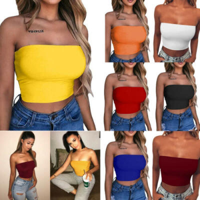 

Women Off Shoulder Elastic Tube Tops Bra Blouse Strapless Bandeau Crop Top Shirt