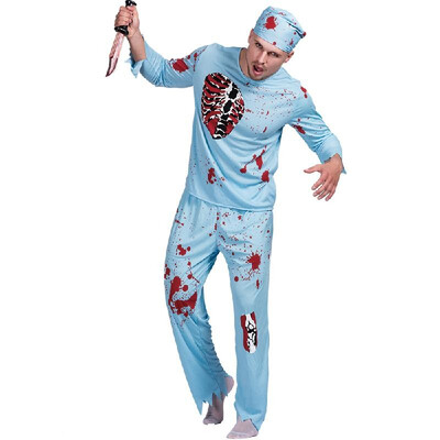 

Adult Male Halloween Walking Dead Doctor Costume Top Pants Hat Masquerade Cosplay Party Performance Clothes Props--M Size