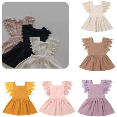 

US Summer Newborn Kids Baby Girl Dresses Solid Backless Lace Sundress Clothes