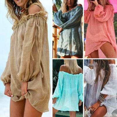 

Women Off Shoulder Swimwear Swimsuit Beach Wear Bikini Cover Up Kaftan Dress US