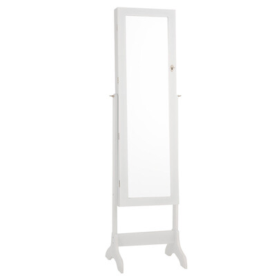 

Lockable Mirrored Jewelry Cabinet Armoire Storage Organizer Box-White