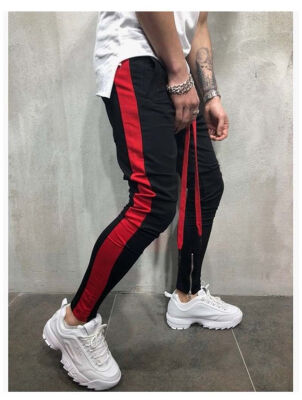 

MEN HIPSTER Jogger Gym Workout TRACK SIDE COLOR STRIPE TRACK ANKLE ZIP PANTS