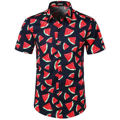 

Men Hawaiian Shirt Summer Fruit Floral Beach Short Sleeve Casual Luau Shirt Tops