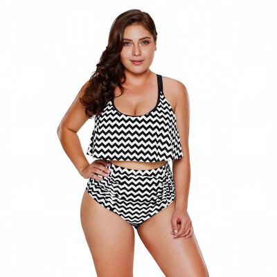 

Black&white corrugated sling Plus Size with chest pad high waist Tankinis split swimsuit