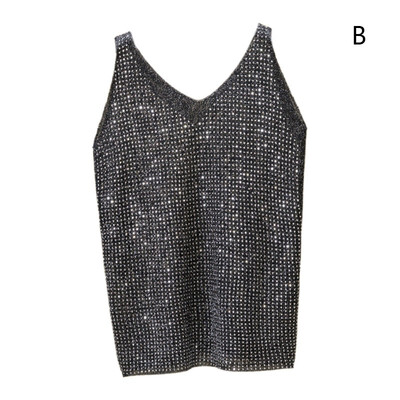 

Women Sexy Wild Camisole Solid Color Knit Camisole Sequin Decoration
