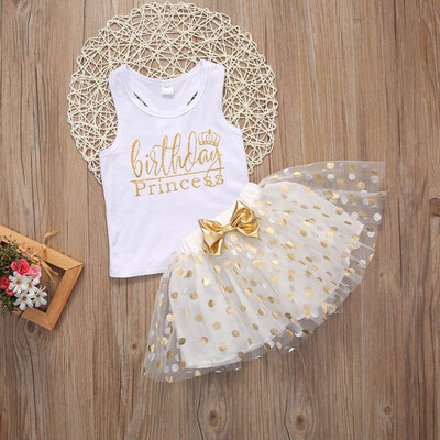 

Kid Baby Girls Summer Top T-shirt Polka Dot Party Tulle Dress Clothes