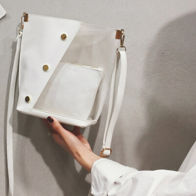 

Tailored Womens Fashion Handbag Rivet Diagonal Package Translucent Shoulder Bag