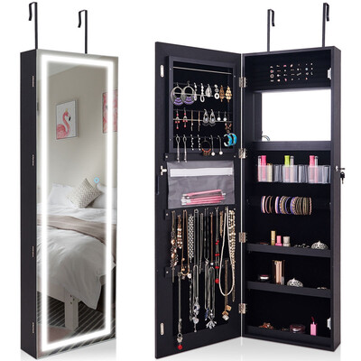 

Door Wall Mount Touch Screen Mirrored Jewelry Cabinet-Black