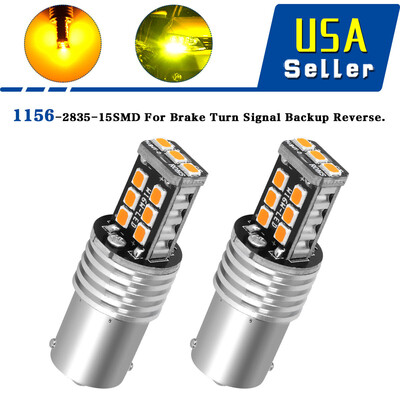 

2x 1156 High Power AmberYellow 15W Non-Ploarity LED Turn Signal Light Bulbs 12V