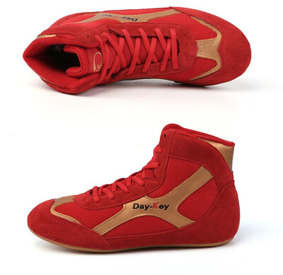 

New style of genuine leather wrestling shoes&boxing shoes size 39-44 red&blue color