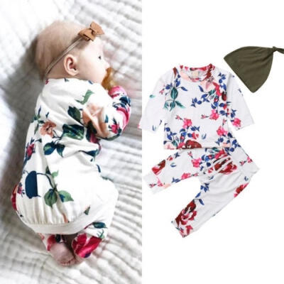 

Newborn Infant Kid Baby Girl Floral Long Sleeve Tops T-shirt Long Pants Leggings 3Pcs Outfits Clothes Set