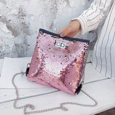 

Tailored Fashion Sequins Solid Color Wild Chain Bucket Shoulder Bag Messenger Bag