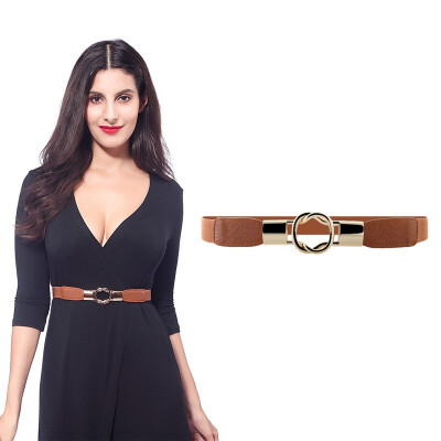 

VOCHIC Women Metal Fashion Skinny Leather Belt Gold Elastic Buckle belt solid color