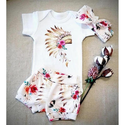 

Newborn Baby Boy Girl Outfits Clothes Short Sleeve Tops RomperPants Shorts Set 0-24M