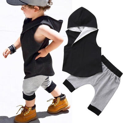 

Cotton Kids Baby Boys Vest TopsPants Shorts Outfits Hooded Clothes Set