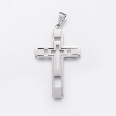 

304 Stainless Steel Big Pendants Large Hole Pendants Cross Stainless Steel Color 55x335x2mm Hole 10x4mm