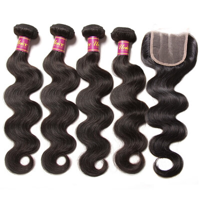 

UNice indian Virgin Hair Body Wave 100 Human Hair Bundles with Closure