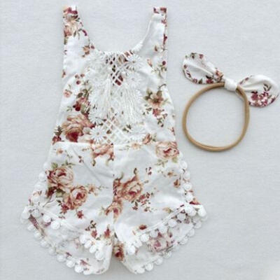 

2PCS Newborn Baby Girl Floral Clothes Jumpsuit Romper Bodysuit Headband Outfits Set