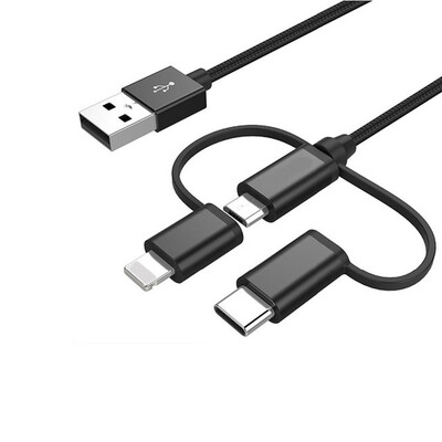 

Cwxuan 3 in 1 Micro USB Type-C 8 Pin Charging Sync Data Cable - 100cm