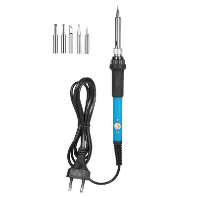 

60W Electric Adjustable Temperature Welding Soldering Iron 5 Replacement Soldering Tips Set
