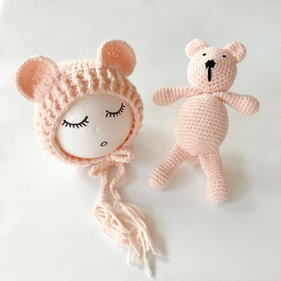 

Newborn Baby Bear Hat Set Girls Boys Photography Crochet Knit Costume