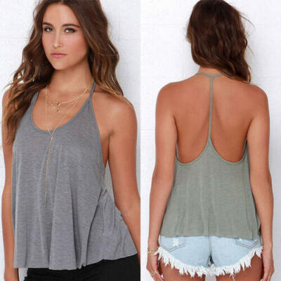 

Women Summer Vest Tops Sleeveless Shirt Blouse Casual Tank Top T-Shirt Backless