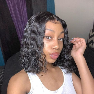 

Short Loose Water Wave Lace Front Wig 13x4 Real Brazilian Human Hair For Black Women Pre Plucked Bleached Knots Curly Bob Wigs