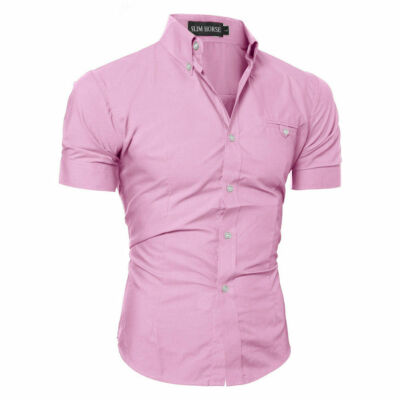 

Luxury Men Slim Fit Dress Shirt Short Sleeve Stylish Casual T-shirt Tops