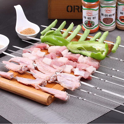

10pcs 38cm Stainless Steel Skewers Flat Meat BBQ Skewers Outdoor BBQ Barbecue Skewer Roasting Fork