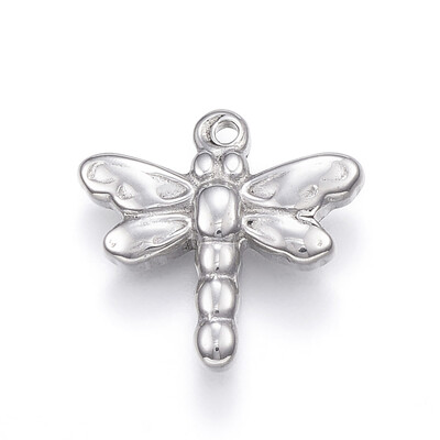 

304 Stainless Steel Charms Dragonfly Stainless Steel Color 15x16x35mm Hole 1mm