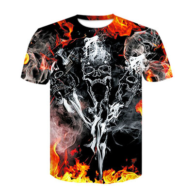 

Coloured Skull 3D Print Men\s Casual Short Sleeve Graphic T-shirt