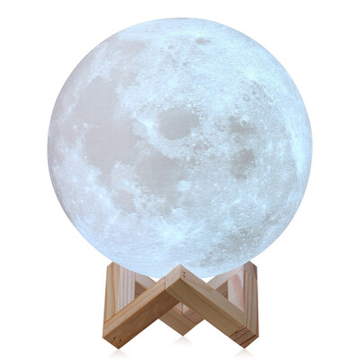 

Night Light 3D Printing Moon Light with 3 Colors Dimmable Touch Control With Wood Holder
