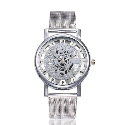 

Fashion Metal Mesh Band Watch Men Vintage Hollow Quartz Watch Round Dial Wrist Watch