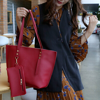 

Tailored 4Pcs Womens Litchi Pattern Leather Shoulder BagCrossbody BagHandbagWallet BK