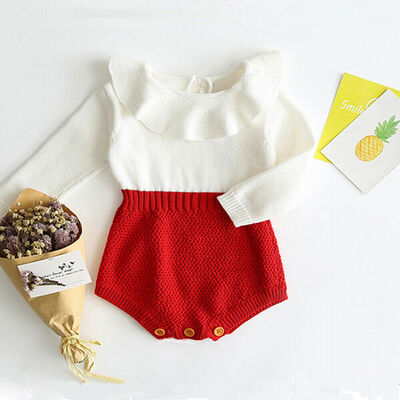 

Newborn Baby Girls Wool Knit Long Sleeve Bodysuit Romper Jumpsuit Warm Outfits