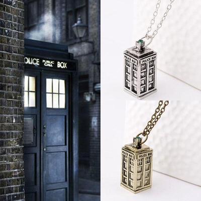 

Hot Sale Fashion Long Pendant Necklace Doctor Who 3D Police Box Pewter Tall Pendant