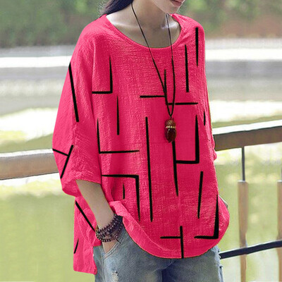 

Starmoon Women Summer Casual Round Neck Print Loose Daily Blouse Beach Shirt Tops