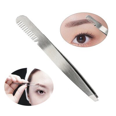 

Toponeto Stainless Steel Eyebrow Tweezer Eyelash Clip with Comb Hair Remover Makeup Tool