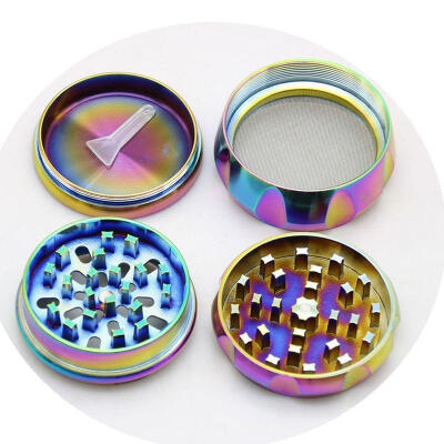 

44mm Rainbow Stainless Steel Spice Herb Grinder Cylinder 4 Piece Tobacco Mill