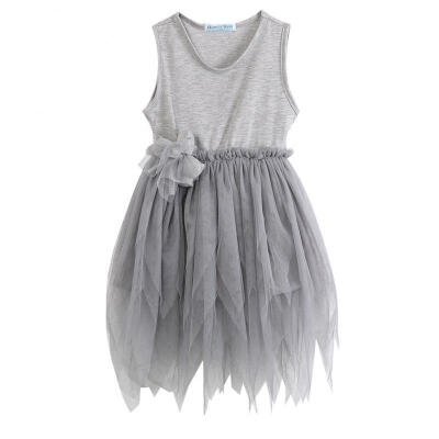 

Baby Girls Dress Little Angel Kids Vintage Gray Sleeveless Tulle Skirt Kids Party Dress 2-7