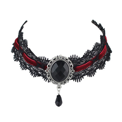 

Gothic Velour Choker with Big Crystal Necklace