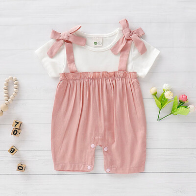 

Infant Baby Girls Short Sleeve Solid Print Ruffles Bow Jumpsuit Romper Clothes