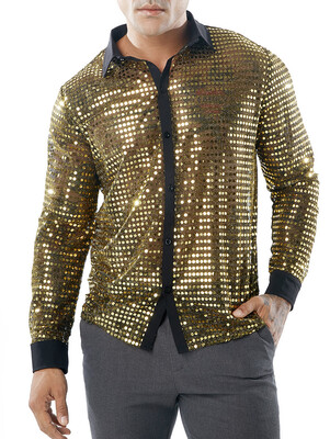 

Mesh Paillette Turn Down Collar Shirt
