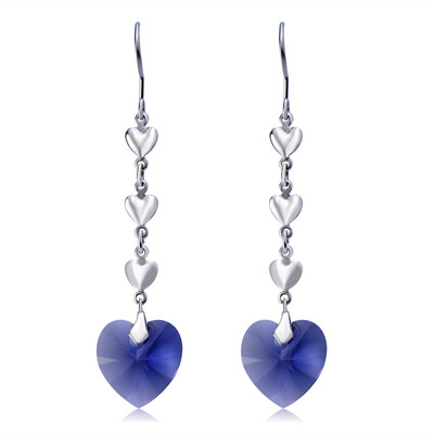 

Silver Plated Heart-Shaped Blue Crystal Earrings