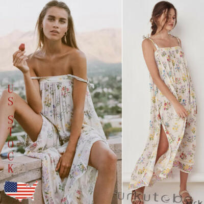 

US Stock Off Shouder Ladies Holiday Dress Maxi Long Beach Party Floral Sundress