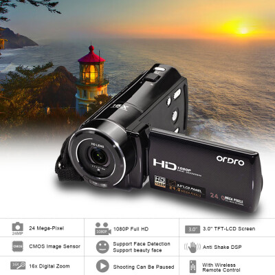 

ORDRO HDV-V7 1080P Full HD Digital Video Camera Camcorder Max 24 Mega Pixels 16× Digital Zoom with 30" Rotatable LCD Screen Supp