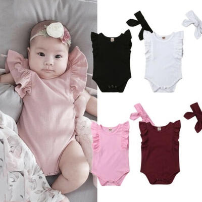 

Summer Newborn Baby Girl Ruffle Solid Romper Bodysuit Jumpsuit Outfit Sunsuit