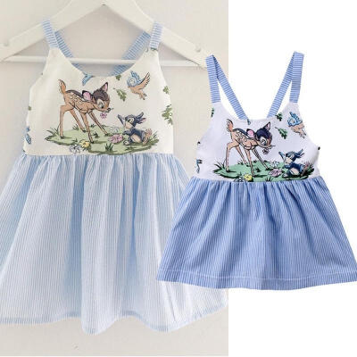 

Fashion Infant Kids Baby Girl Cartoon Animal Print Sling Dress Blue Skirts Outfits Summer