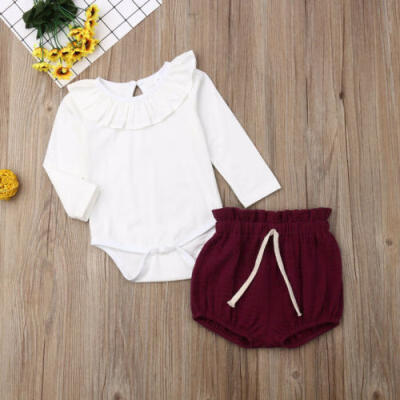 

US Toddler Baby Girl Kid Long Sleeve Romper Top Pants Shorts Cotton Clothes 2PCS